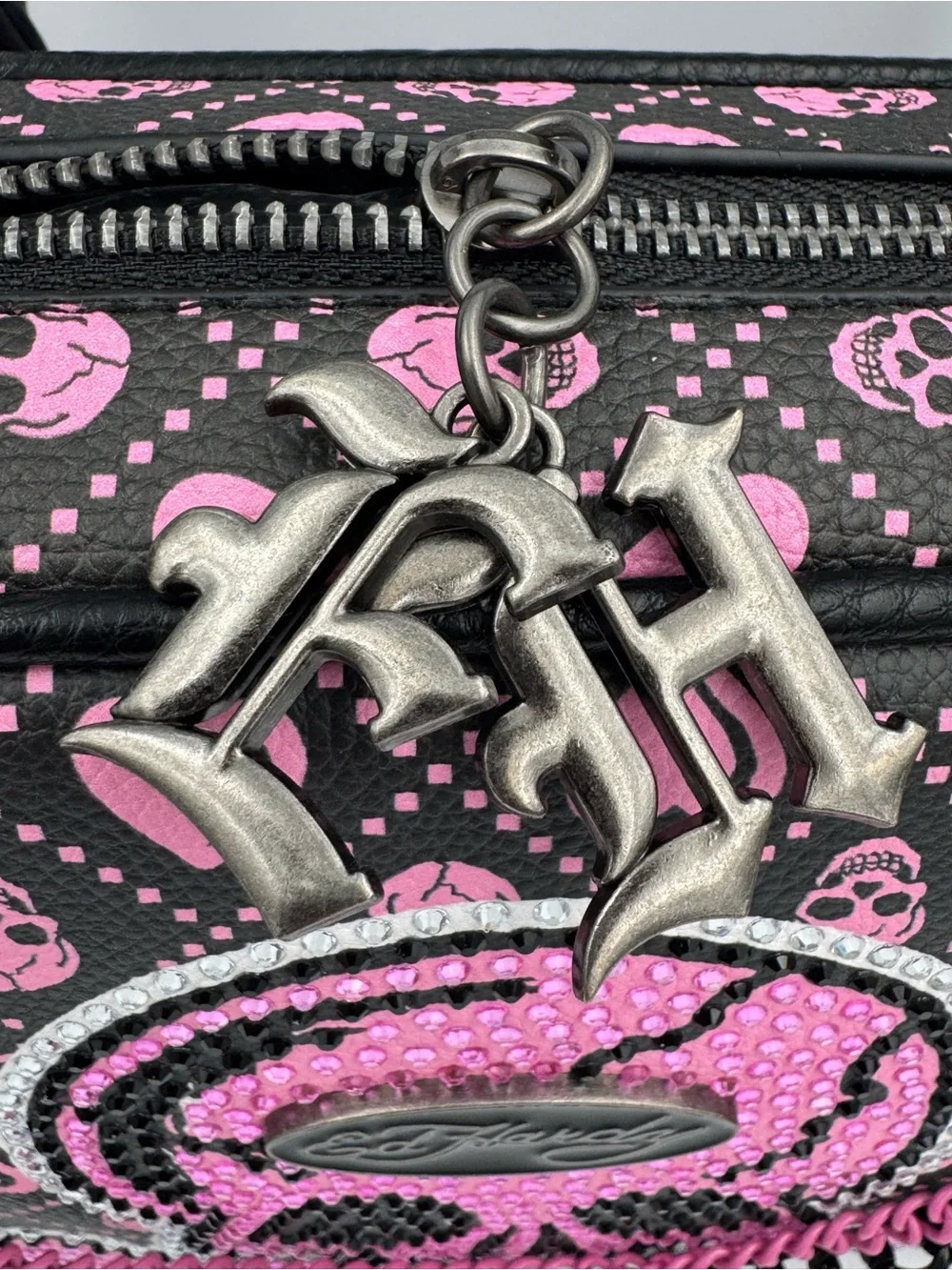 Ed‎ Hardy Pink Skull Rhinestone Satchel Bag Hearts NWT Detachable Strap Y2K